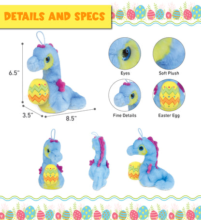 DolliBu Super Soft Blue Seahorse with Yellow Easter Egg Plush - 8.5 Inches