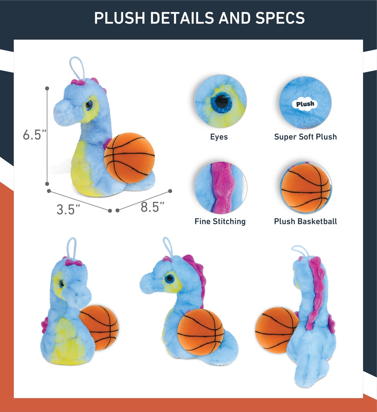 SUPER SOFT PLUSH - BLUE SEAHORSE WITH BASKETBALL PLUSH