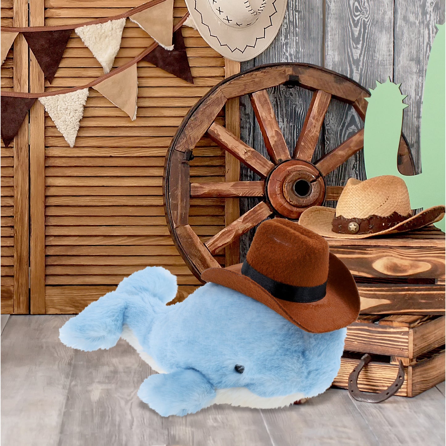 SUPER SOFT PLUSH - BLUE WHALE With COWBOY Dress Up