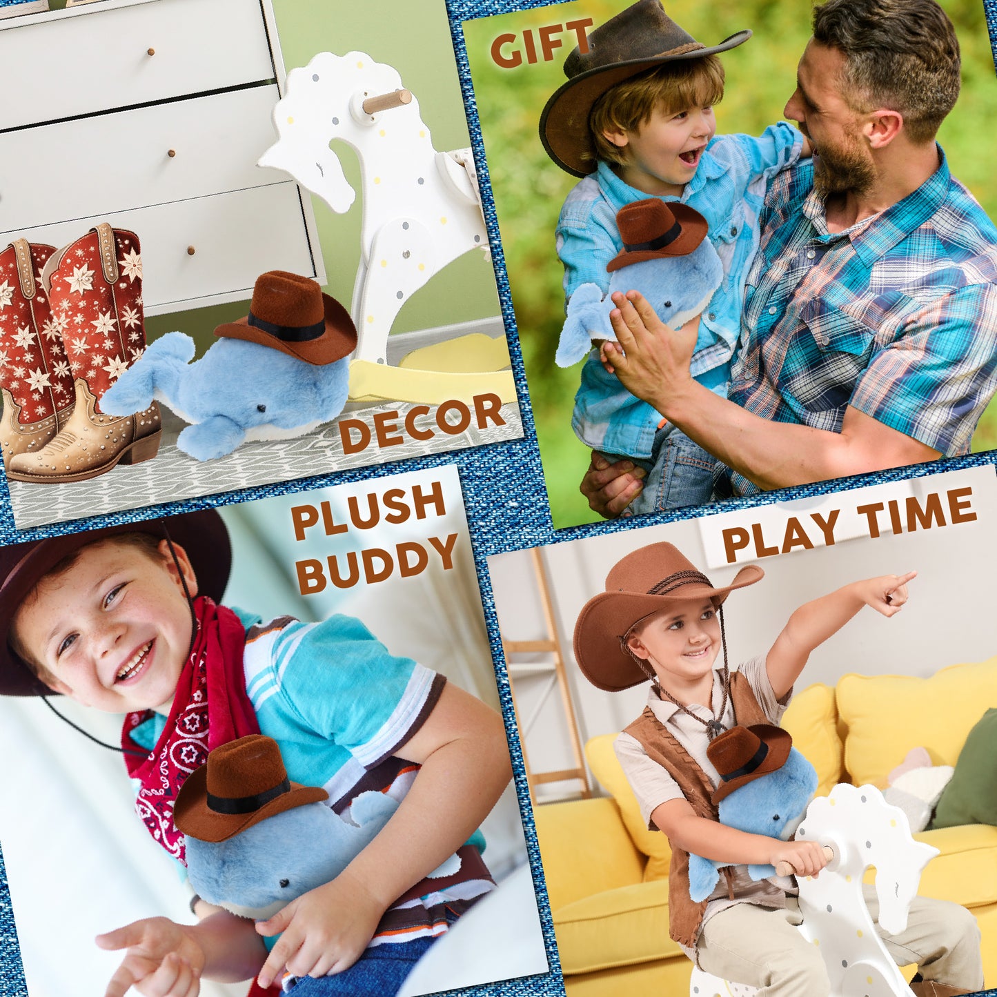 SUPER SOFT PLUSH - BLUE WHALE With COWBOY Dress Up