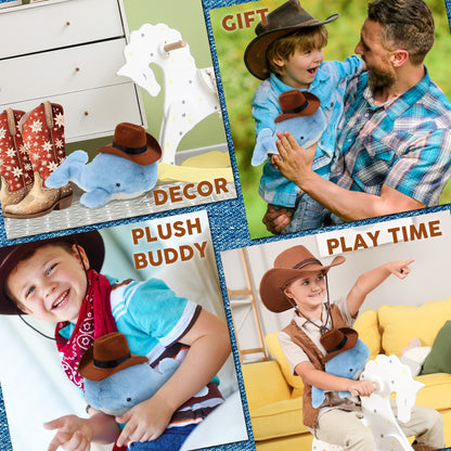 SUPER SOFT PLUSH - BLUE WHALE With COWBOY Dress Up