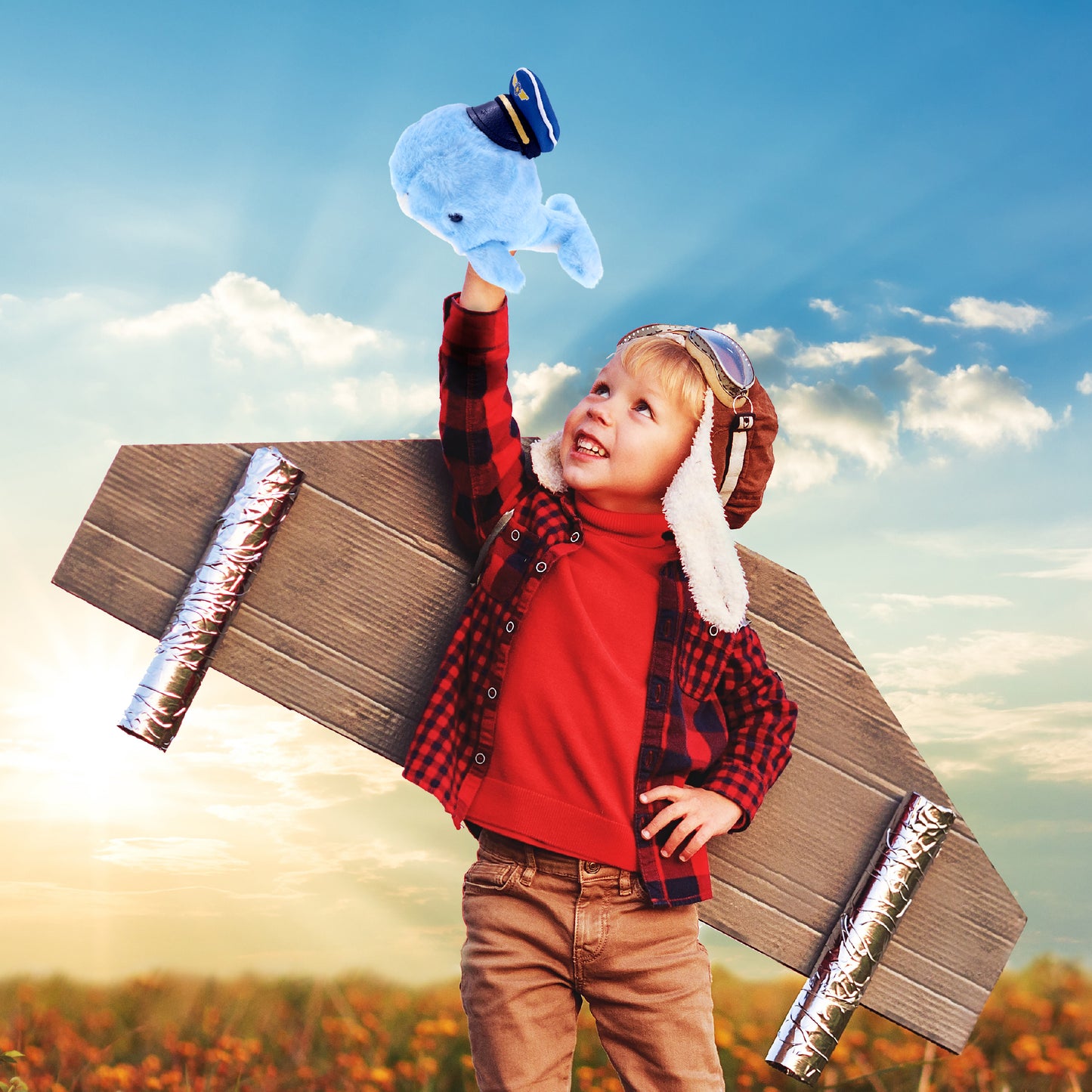 SUPER SOFT PLUSH - BLUE WHALE PILOT DRESS UP