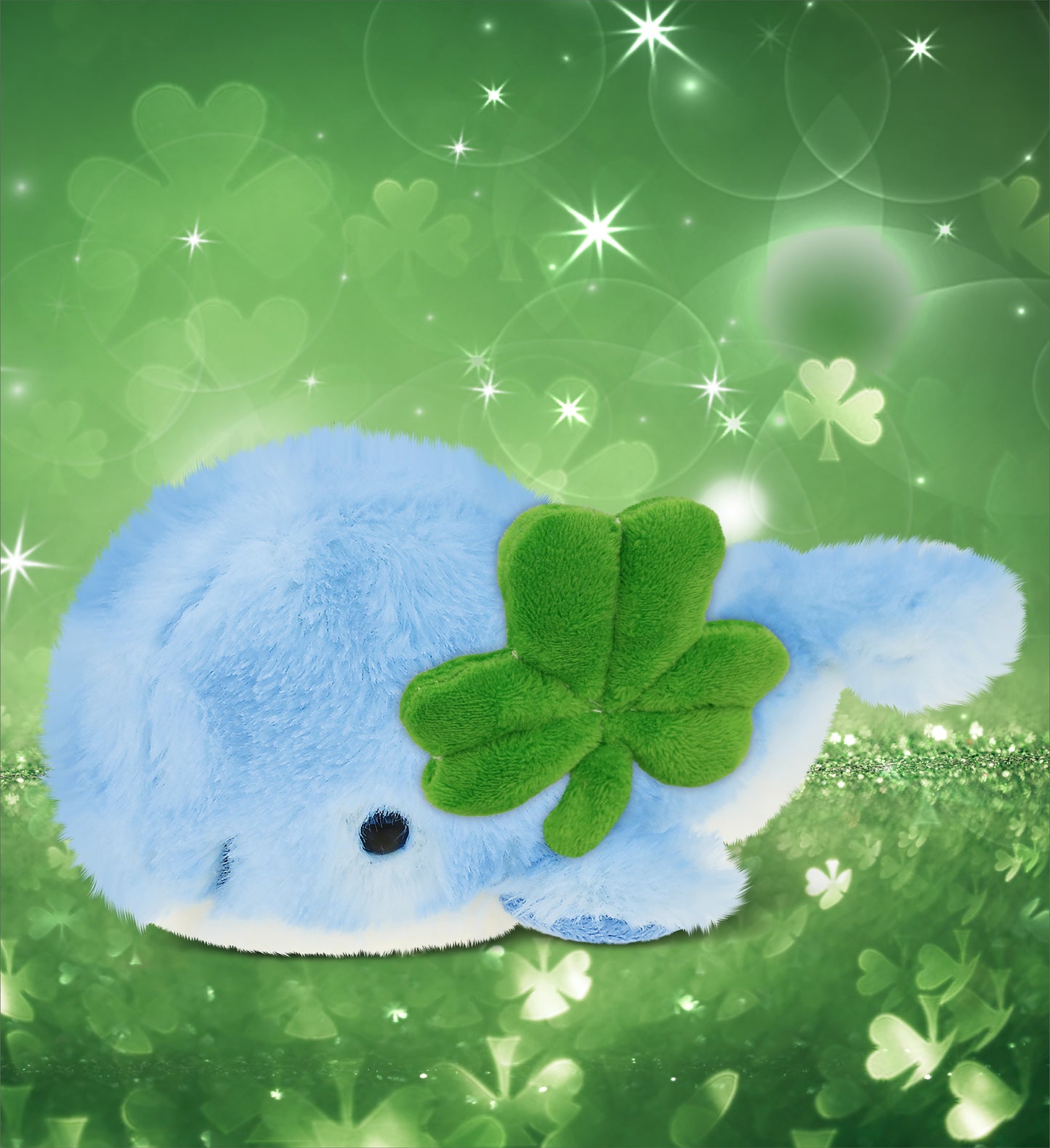 DolliBu Super Soft Blue Whale Stuffed Animal with Green Plush Shamrock - 7 Inch