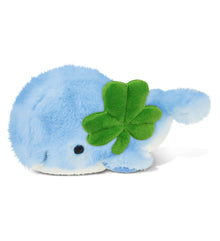 DolliBu Super Soft Blue Whale Stuffed Animal with Green Plush Shamrock - 7 Inch
