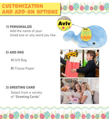 DolliBu Super Soft Cute Blue Whale with Yellow Easter Egg Plush - 7 Inches