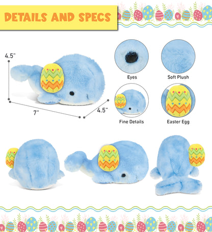 DolliBu Super Soft Cute Blue Whale with Yellow Easter Egg Plush - 7 Inches