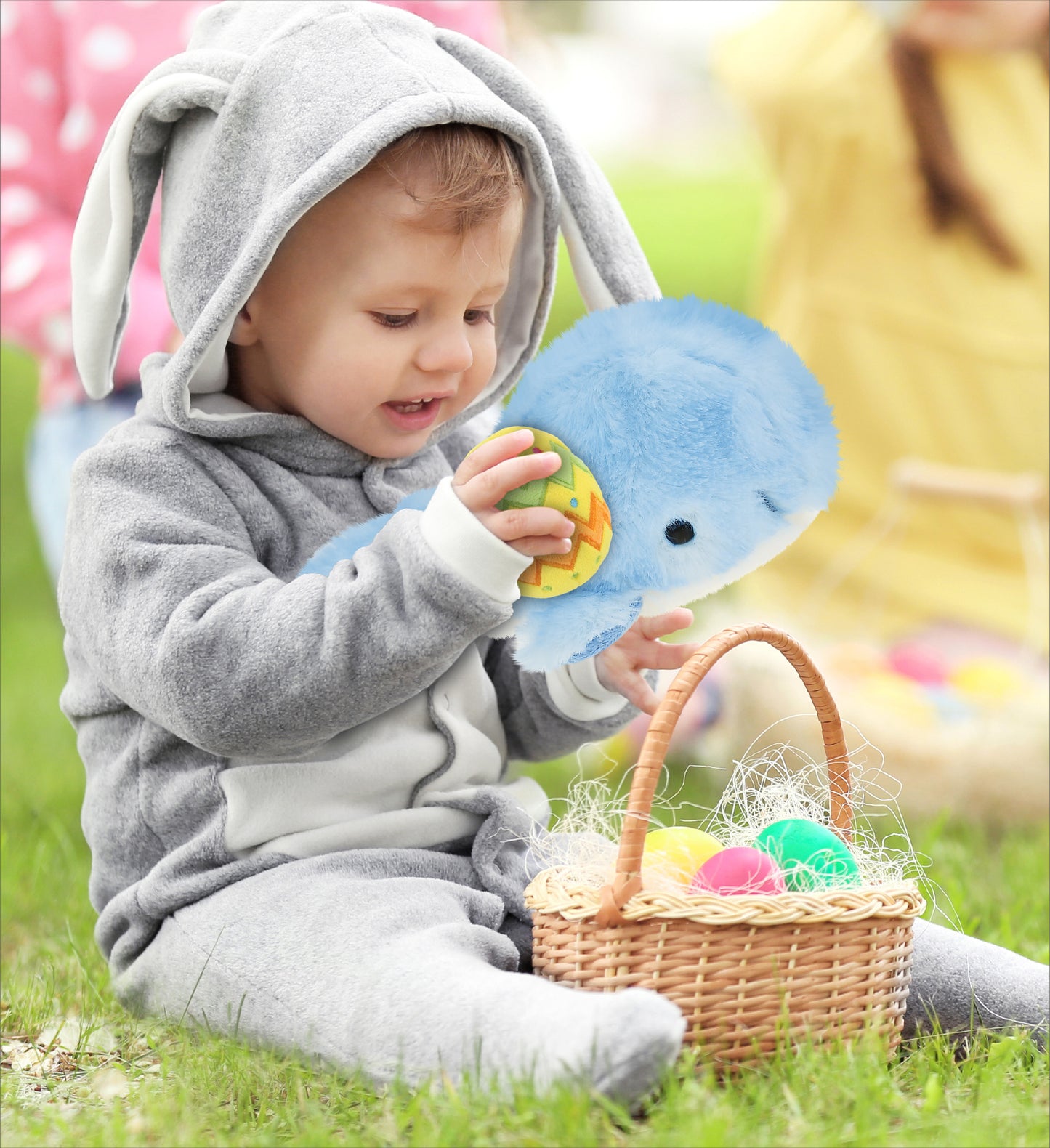 DolliBu Super Soft Cute Blue Whale with Yellow Easter Egg Plush - 7 Inches