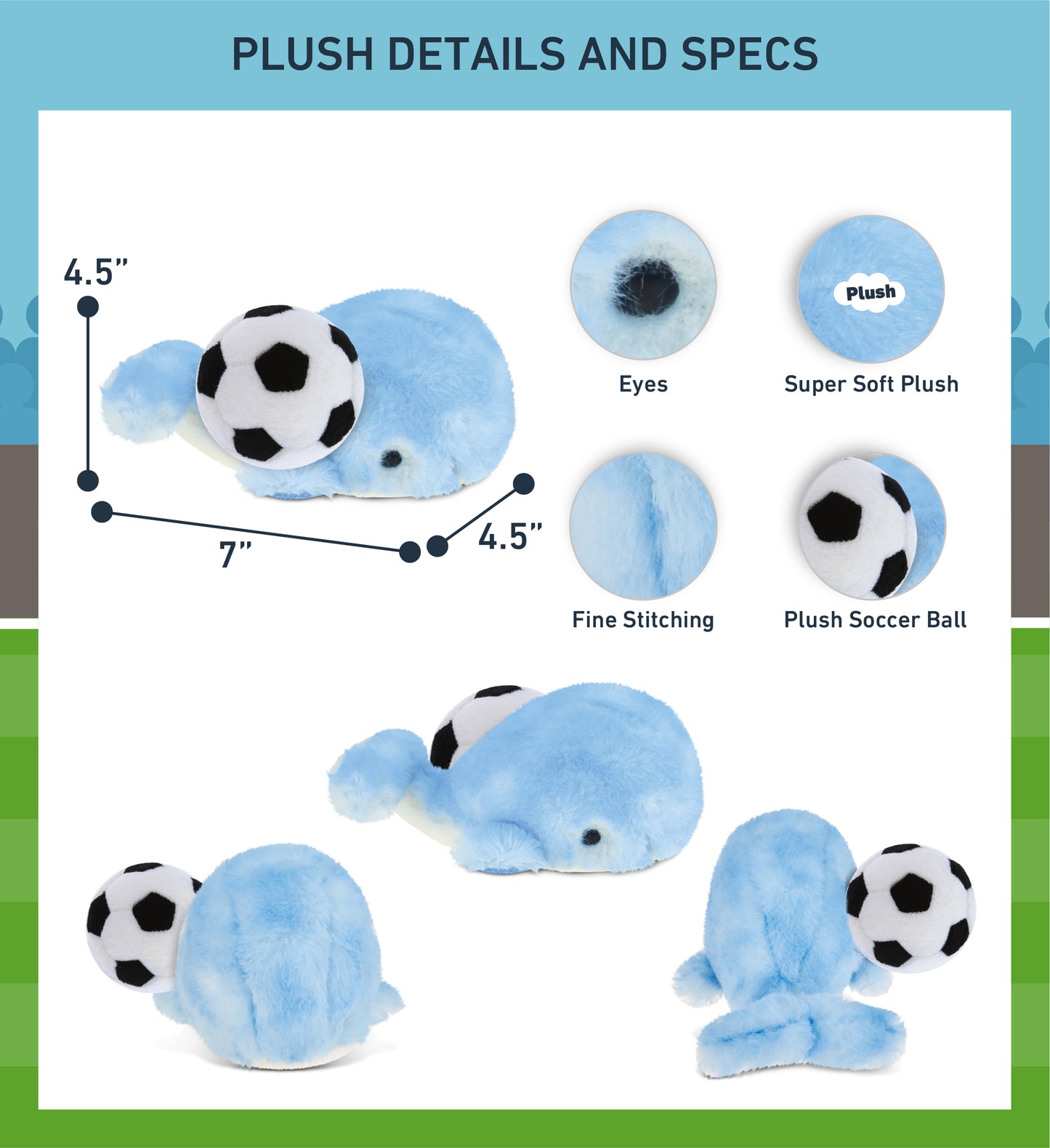 SUPER SOFT PLUSH - BLUE WHALE WITH SOCCER PLUSH