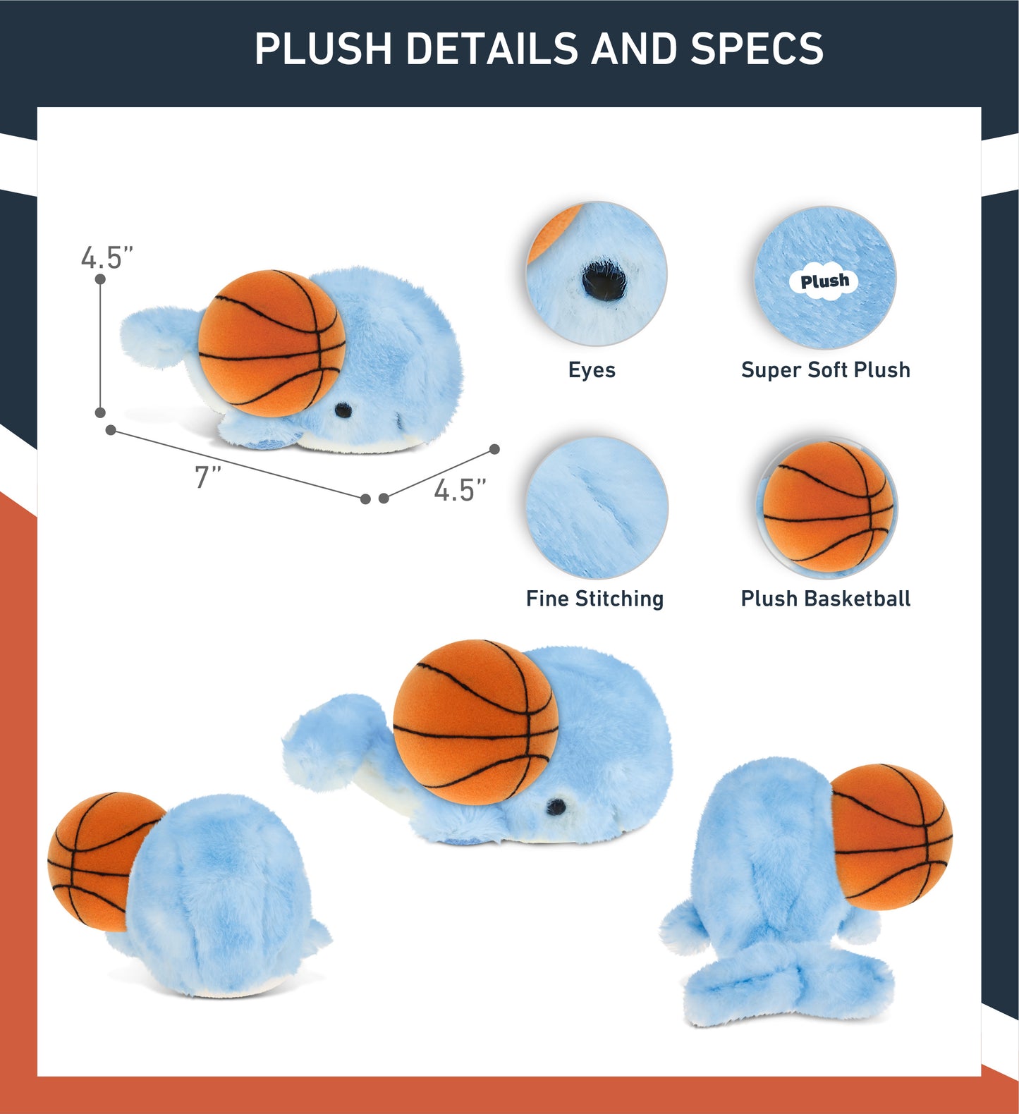 SUPER SOFT PLUSH - BLUE WHALE WITH BASKETBALL PLUSH