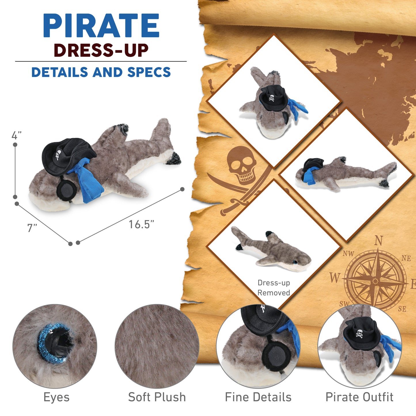 SUPER SOFT PLUSH - BLACKTIP REEF SHARK PIRATE DRESS UP