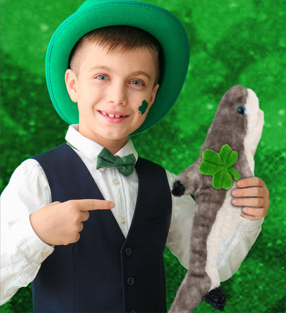 DolliBu Blacktip Reef Shark Stuffed Animal with Green Plush Shamrock, 16.5 Inch