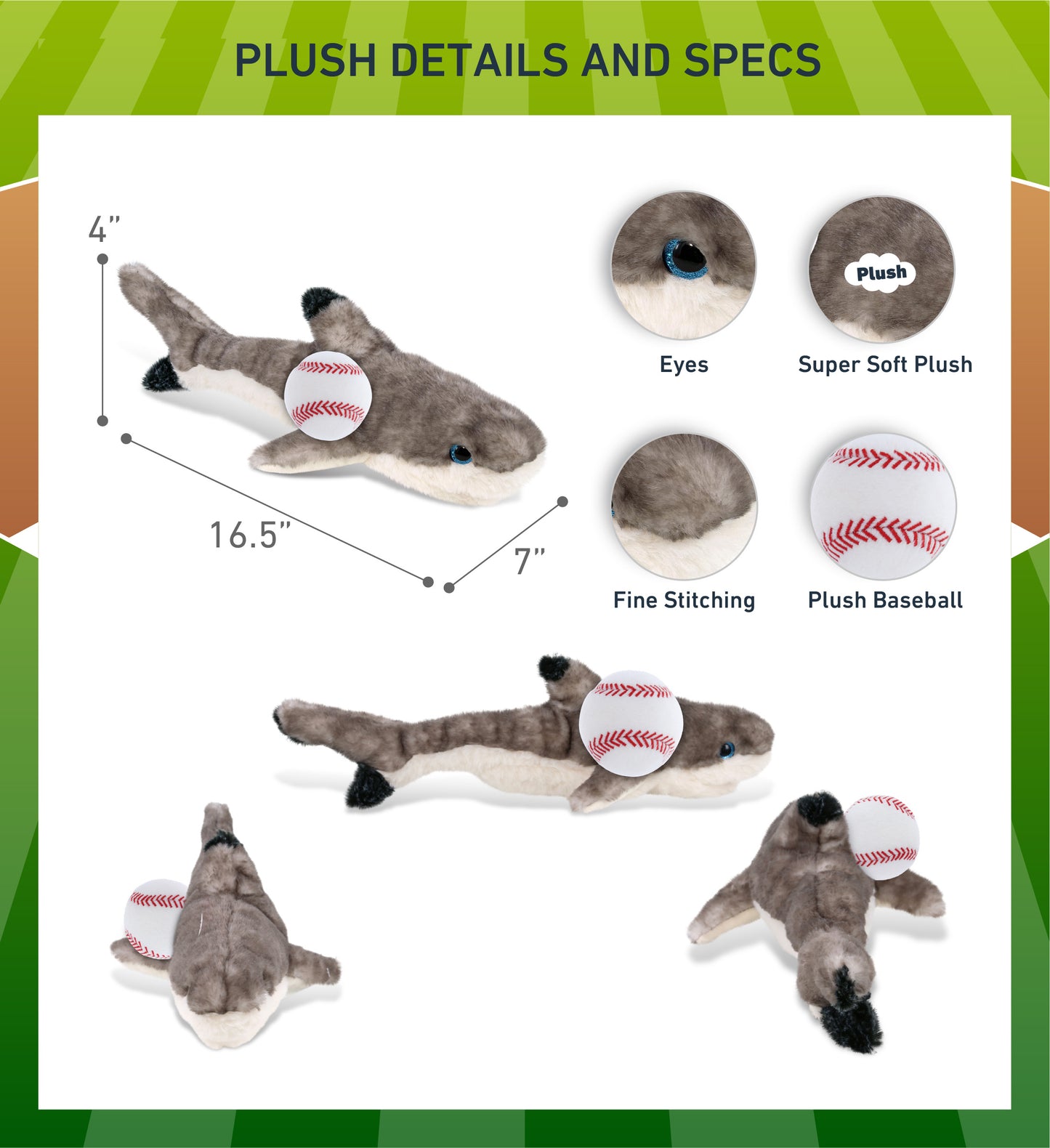 SUPER SOFT PLUSH - BLACKTIP REEF SHARK WITH BASEBALL PLUSH