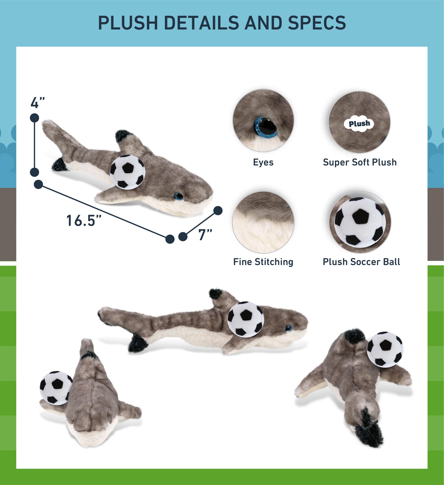 SUPER SOFT PLUSH - BLACKTIP REEF SHARK WITH SOCCER PLUSH