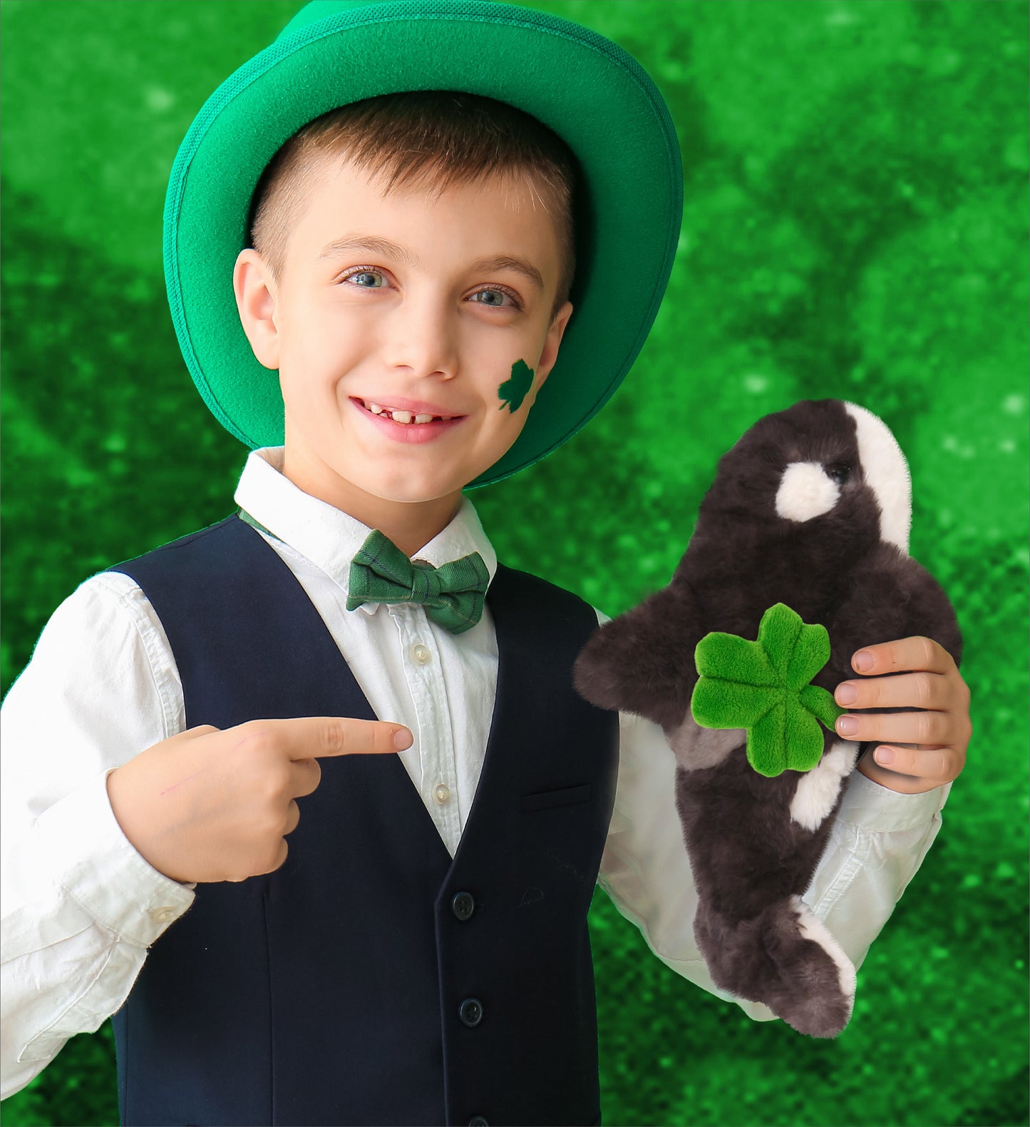 DolliBu Wild Killer Whale Stuffed Animal with Green Plush Shamrock - 11.5 Inch