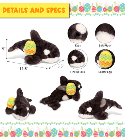 DolliBu Super Soft Killer Whale with Yellow Easter Egg Plush - 11.5 Inches