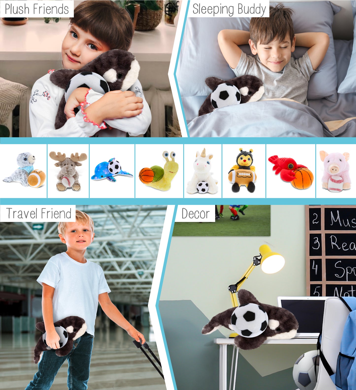 SUPER SOFT PLUSH - WILD KILLER WHALE SMALL WITH SOCCER PLUSH