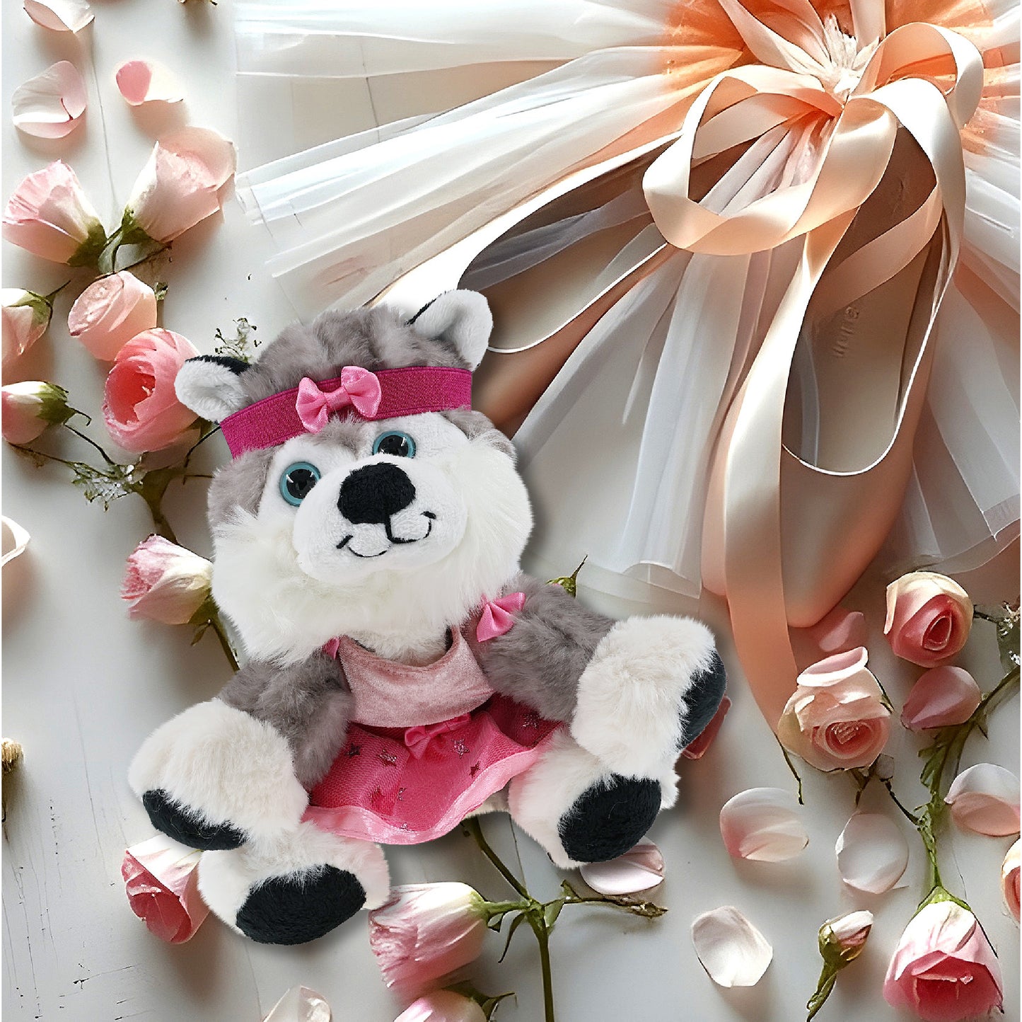SUPER SOFT PLUSH - FLOPPY HUSKY WITH BALLERINA DRESS UP