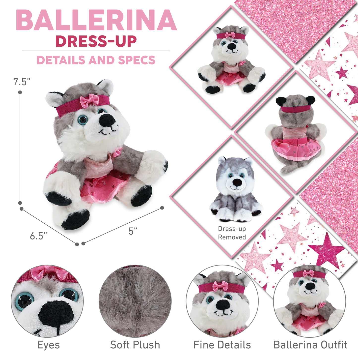 SUPER SOFT PLUSH - FLOPPY HUSKY WITH BALLERINA DRESS UP