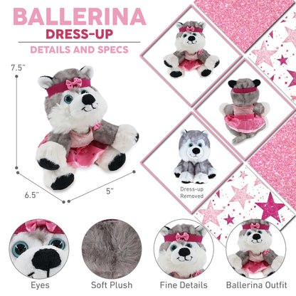 SUPER SOFT PLUSH - FLOPPY HUSKY WITH BALLERINA DRESS UP