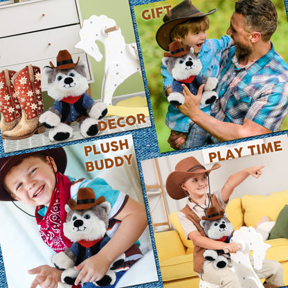 SUPER SOFT PLUSH - FLOPPY HUSKY With COWBOY Dress Up