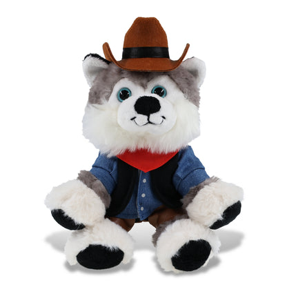 SUPER SOFT PLUSH - FLOPPY HUSKY With COWBOY Dress Up