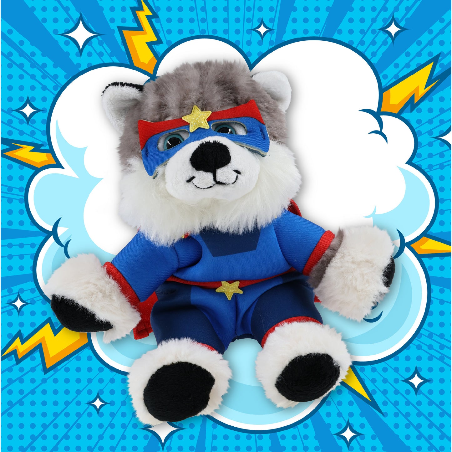 SUPER SOFT PLUSH - FLOPPY HUSKY With SUPER HERO Dress Up