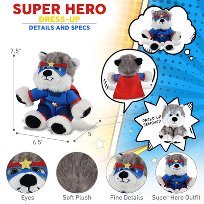 SUPER SOFT PLUSH - FLOPPY HUSKY With SUPER HERO Dress Up
