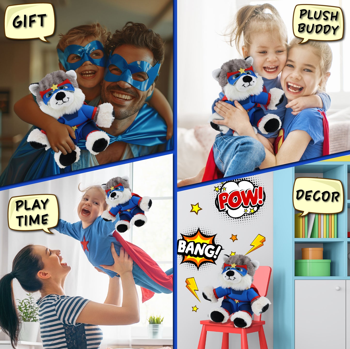 SUPER SOFT PLUSH - FLOPPY HUSKY With SUPER HERO Dress Up