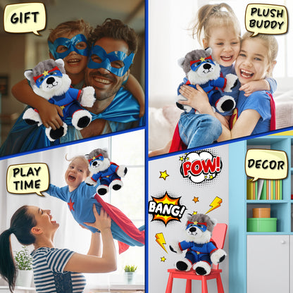 SUPER SOFT PLUSH - FLOPPY HUSKY With SUPER HERO Dress Up