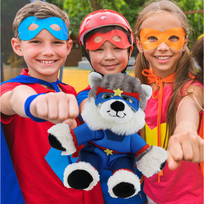 SUPER SOFT PLUSH - FLOPPY HUSKY With SUPER HERO Dress Up