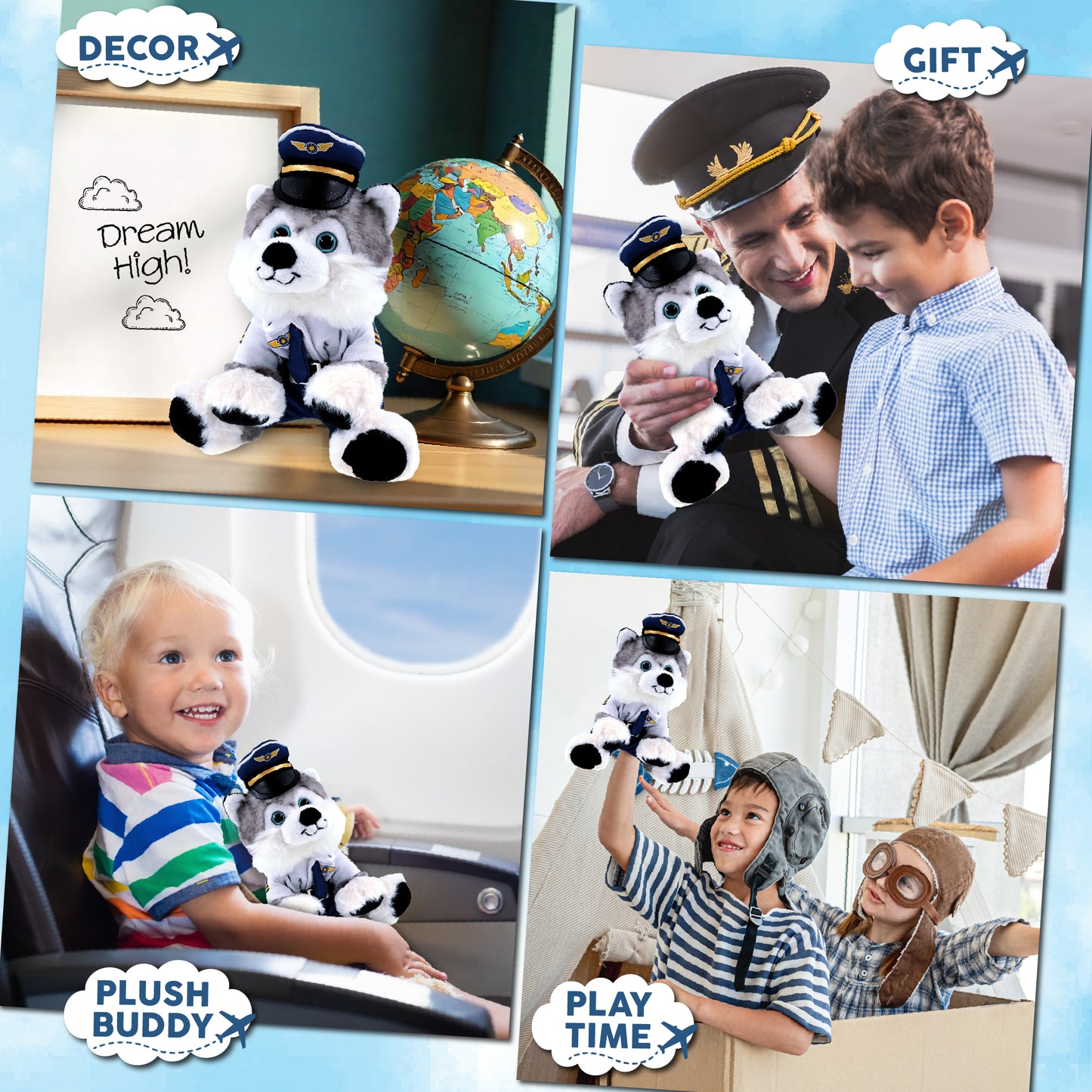 SUPER SOFT PLUSH - FLOPPY HUSKY PILOT DRESS UP