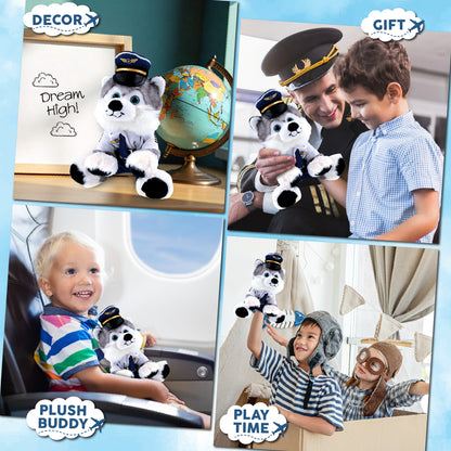 SUPER SOFT PLUSH - FLOPPY HUSKY PILOT DRESS UP