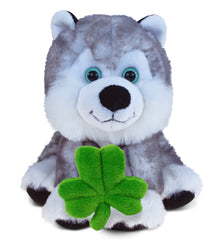 DolliBu Floppy Husky Stuffed Animal with Green Plush Shamrock - 7.5 Inches