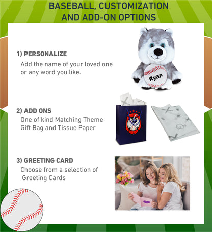 SUPER SOFT PLUSH - FLOPPY HUSKY WITH BASEBALL PLUSH