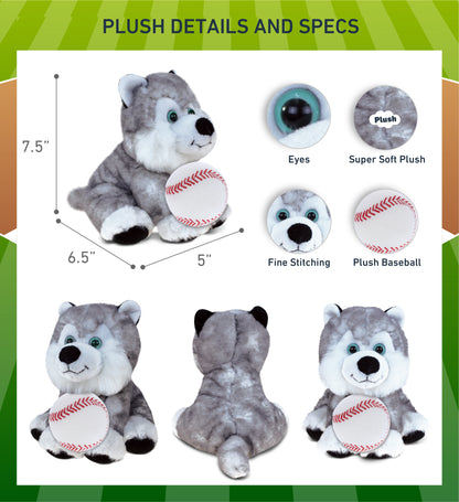 SUPER SOFT PLUSH - FLOPPY HUSKY WITH BASEBALL PLUSH