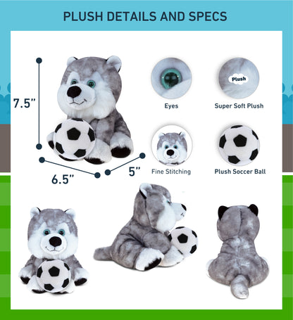 SUPER SOFT PLUSH - FLOPPY HUSKY WITH SOCCER PLUSH