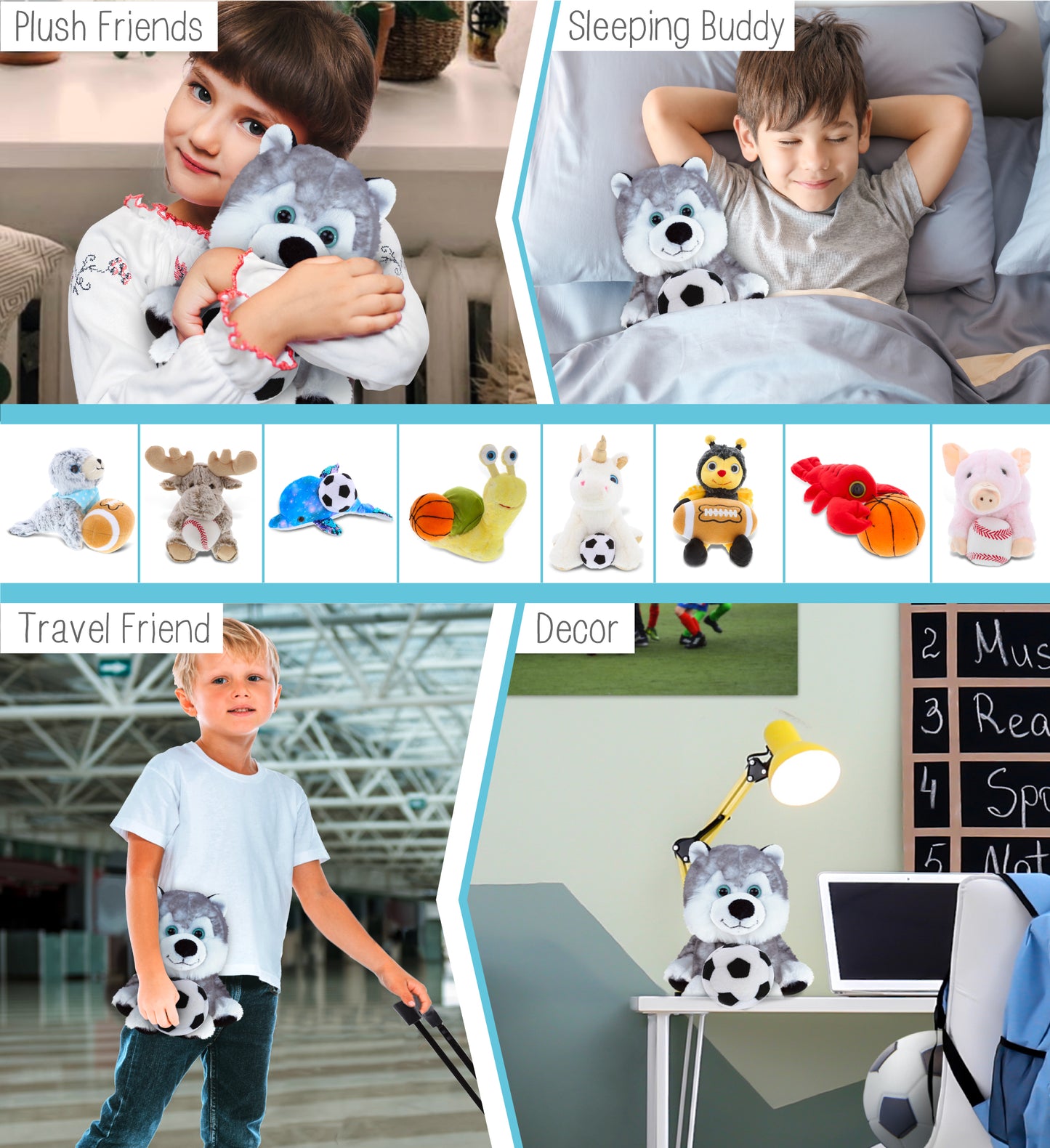 SUPER SOFT PLUSH - FLOPPY HUSKY WITH SOCCER PLUSH