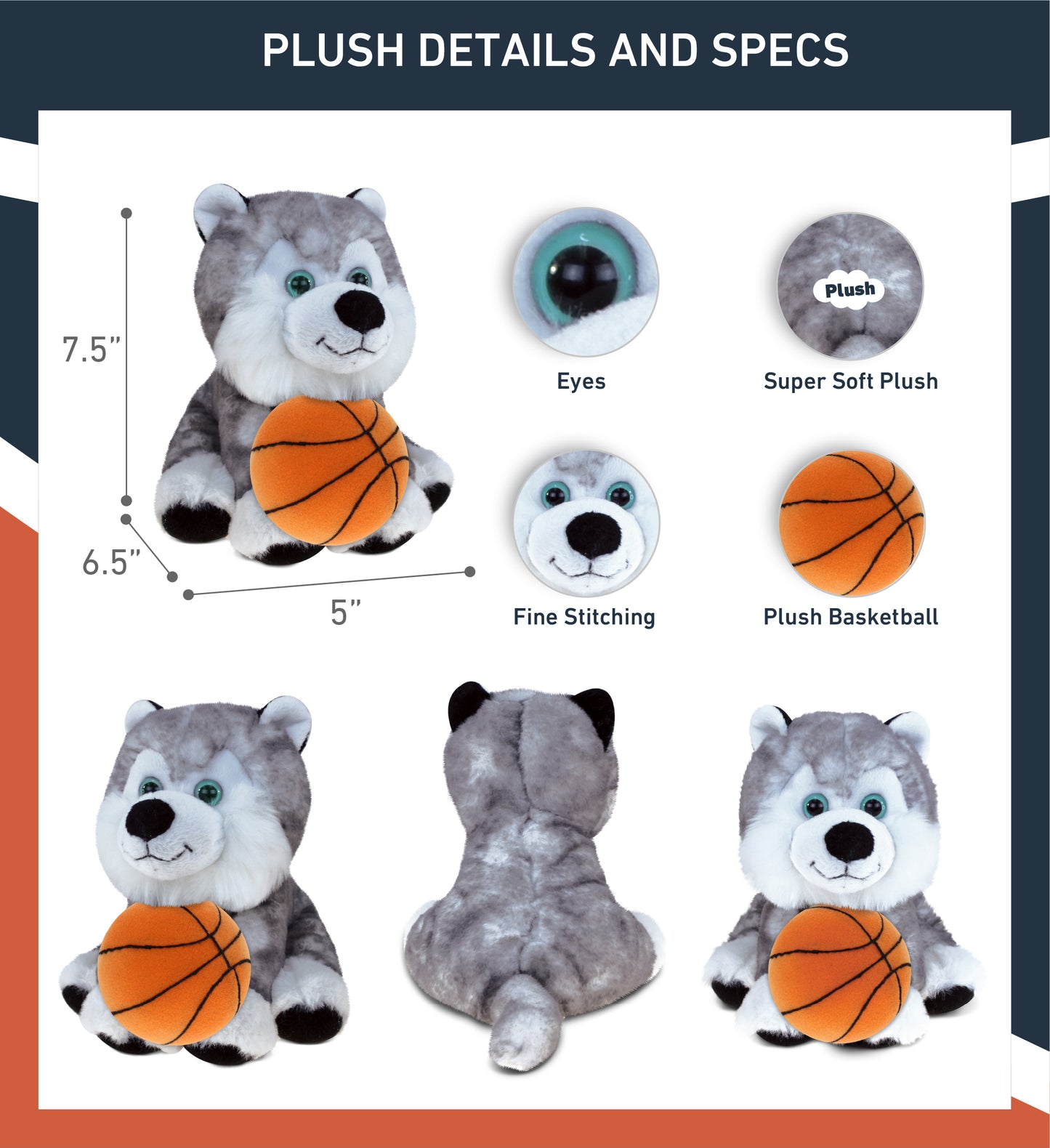 SUPER SOFT PLUSH - FLOPPY HUSKY WITH BASKETBALL PLUSH