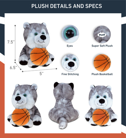 SUPER SOFT PLUSH - FLOPPY HUSKY WITH BASKETBALL PLUSH
