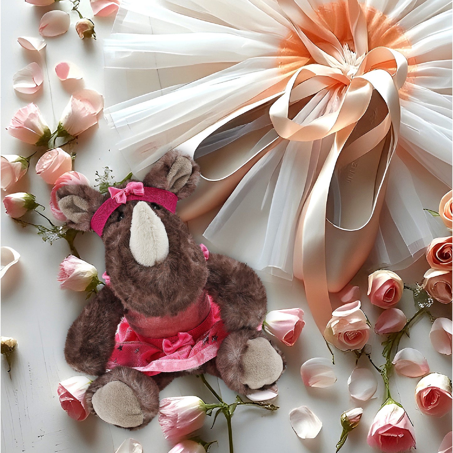 SUPER SOFT PLUSH - SITTING BROWN RHINO BALLERINA