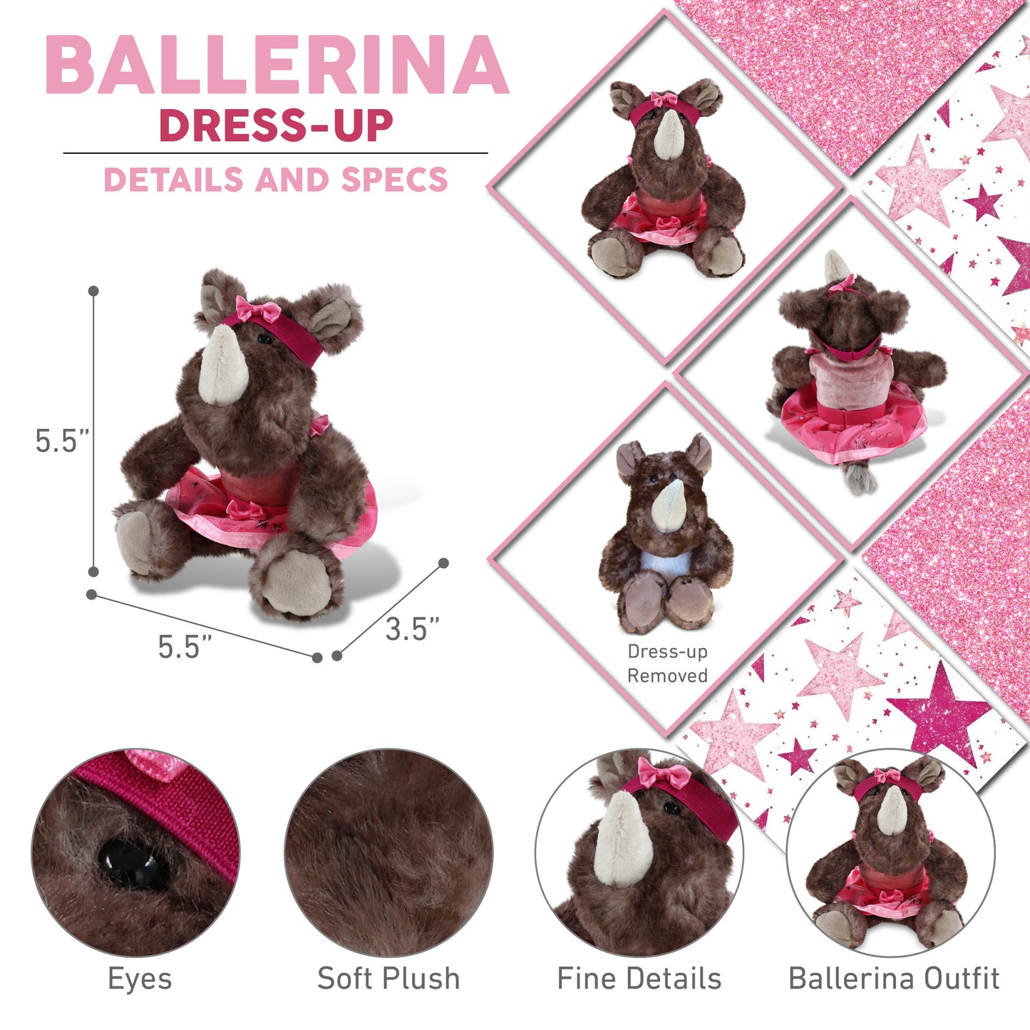 SUPER SOFT PLUSH - SITTING BROWN RHINO BALLERINA