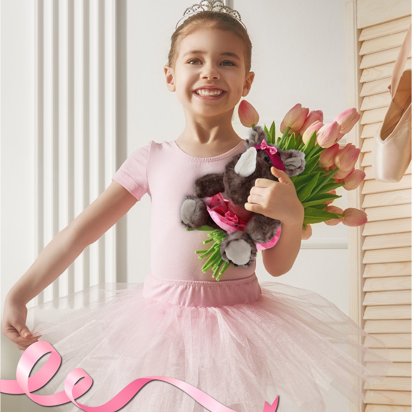 SUPER SOFT PLUSH - SITTING BROWN RHINO BALLERINA