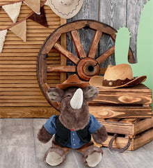 SUPER SOFT PLUSH - SITTING BROWN RHINO COWBOY DRESS UP