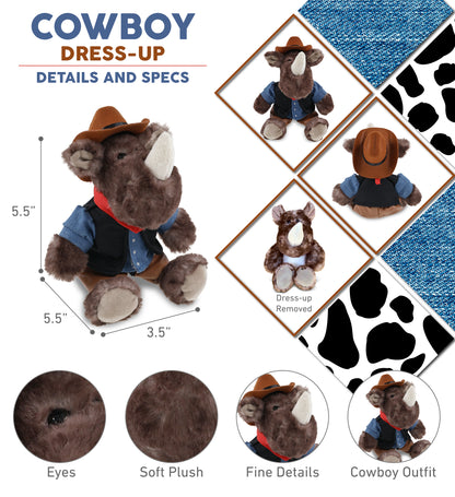 SUPER SOFT PLUSH - SITTING BROWN RHINO COWBOY DRESS UP