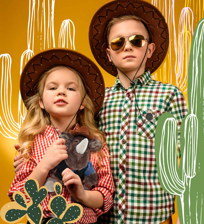 SUPER SOFT PLUSH - SITTING BROWN RHINO COWBOY DRESS UP