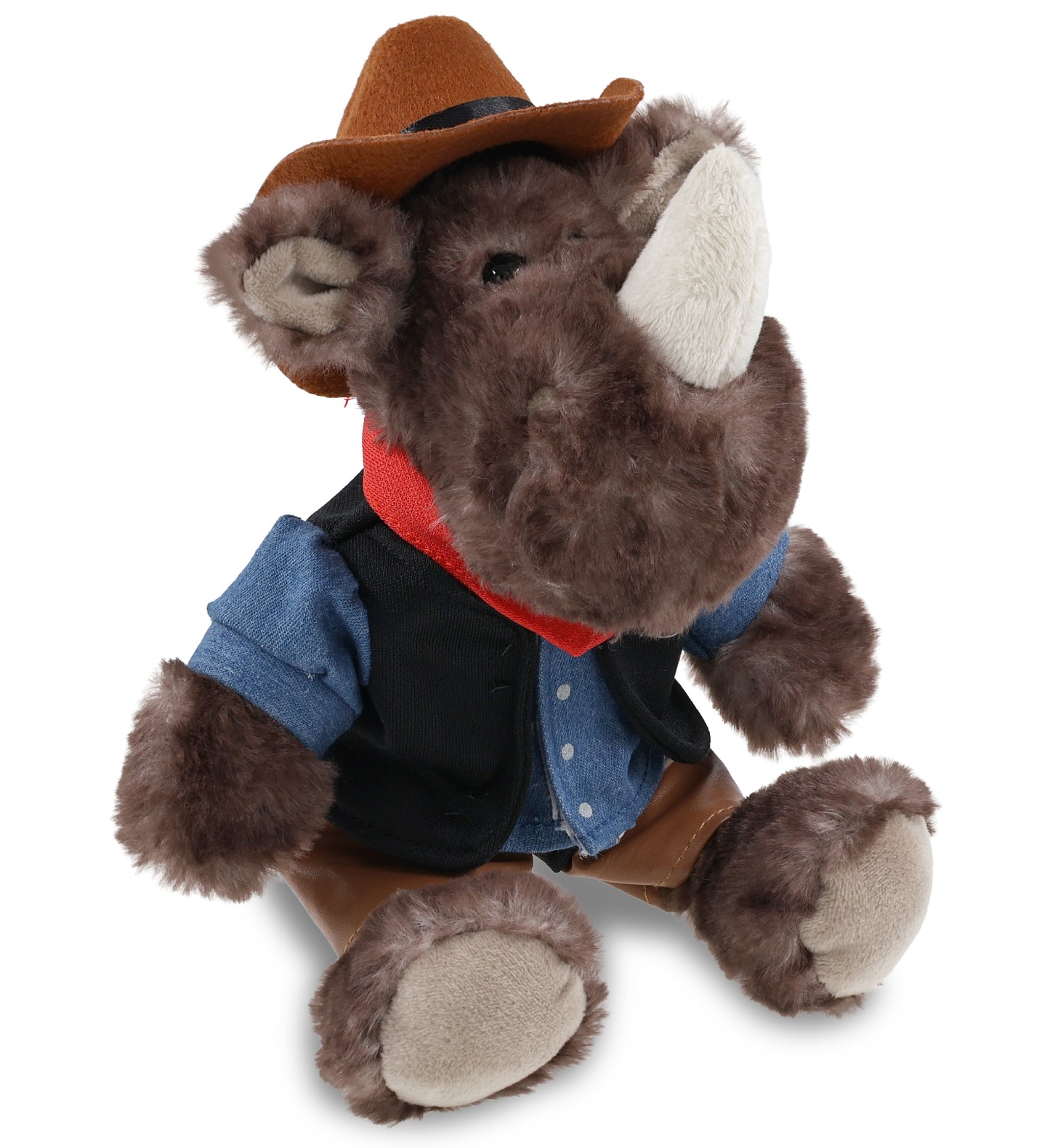 SUPER SOFT PLUSH - SITTING BROWN RHINO COWBOY DRESS UP