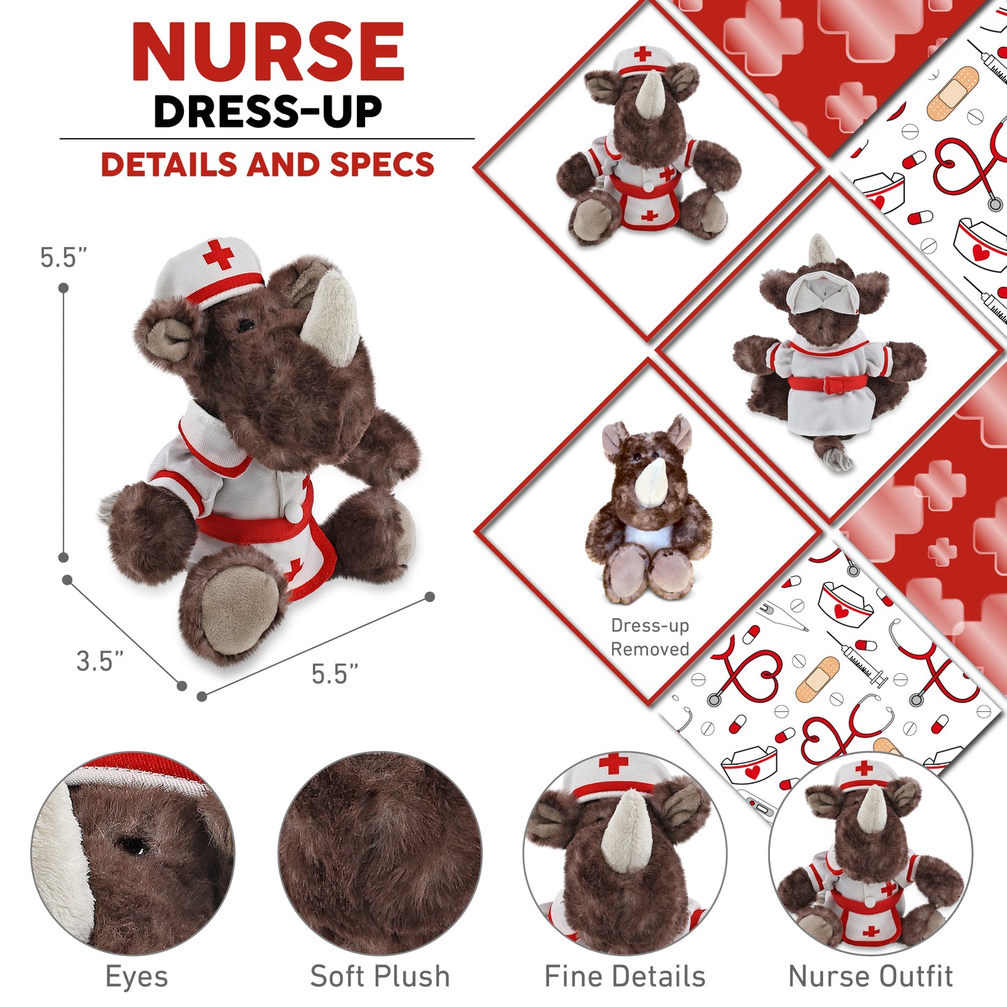 SUPER SOFT PLUSH - SITTING BROWN RHINO NURSE