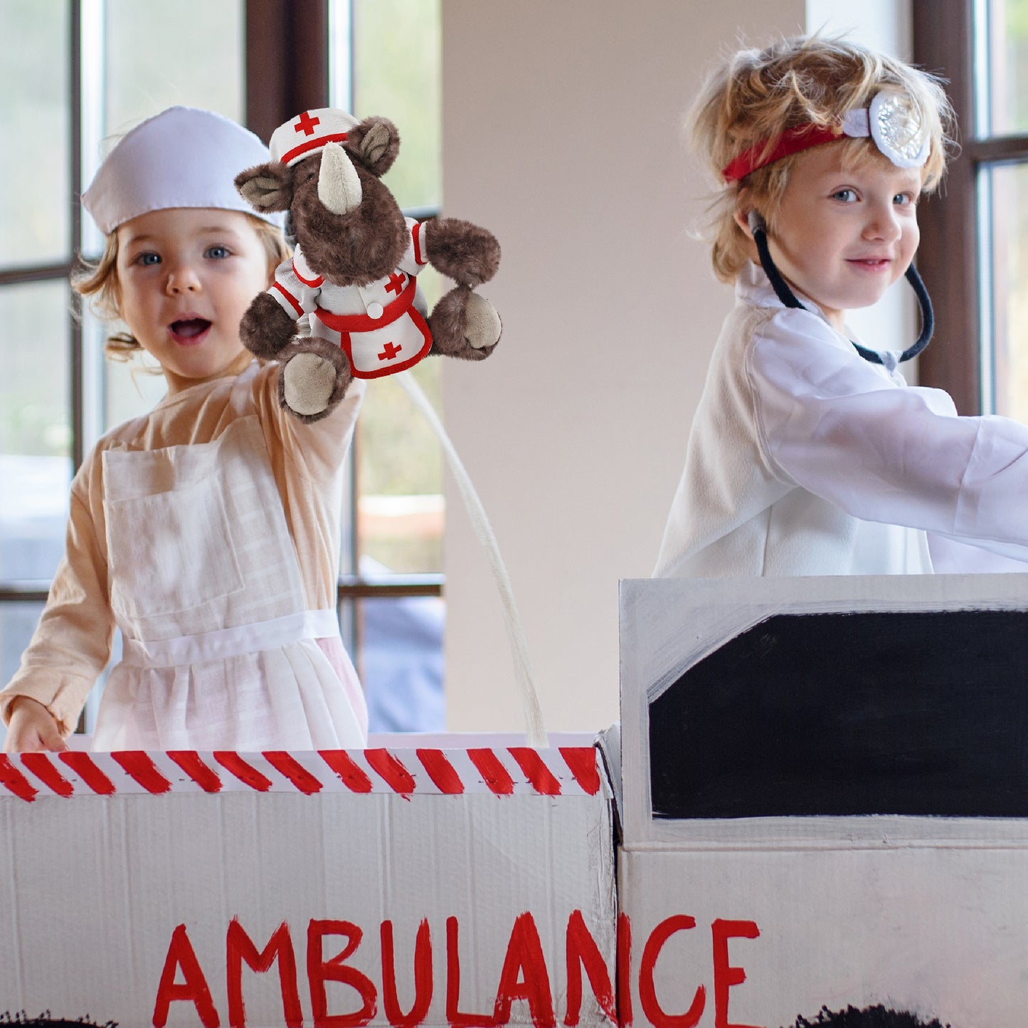 SUPER SOFT PLUSH - SITTING BROWN RHINO NURSE