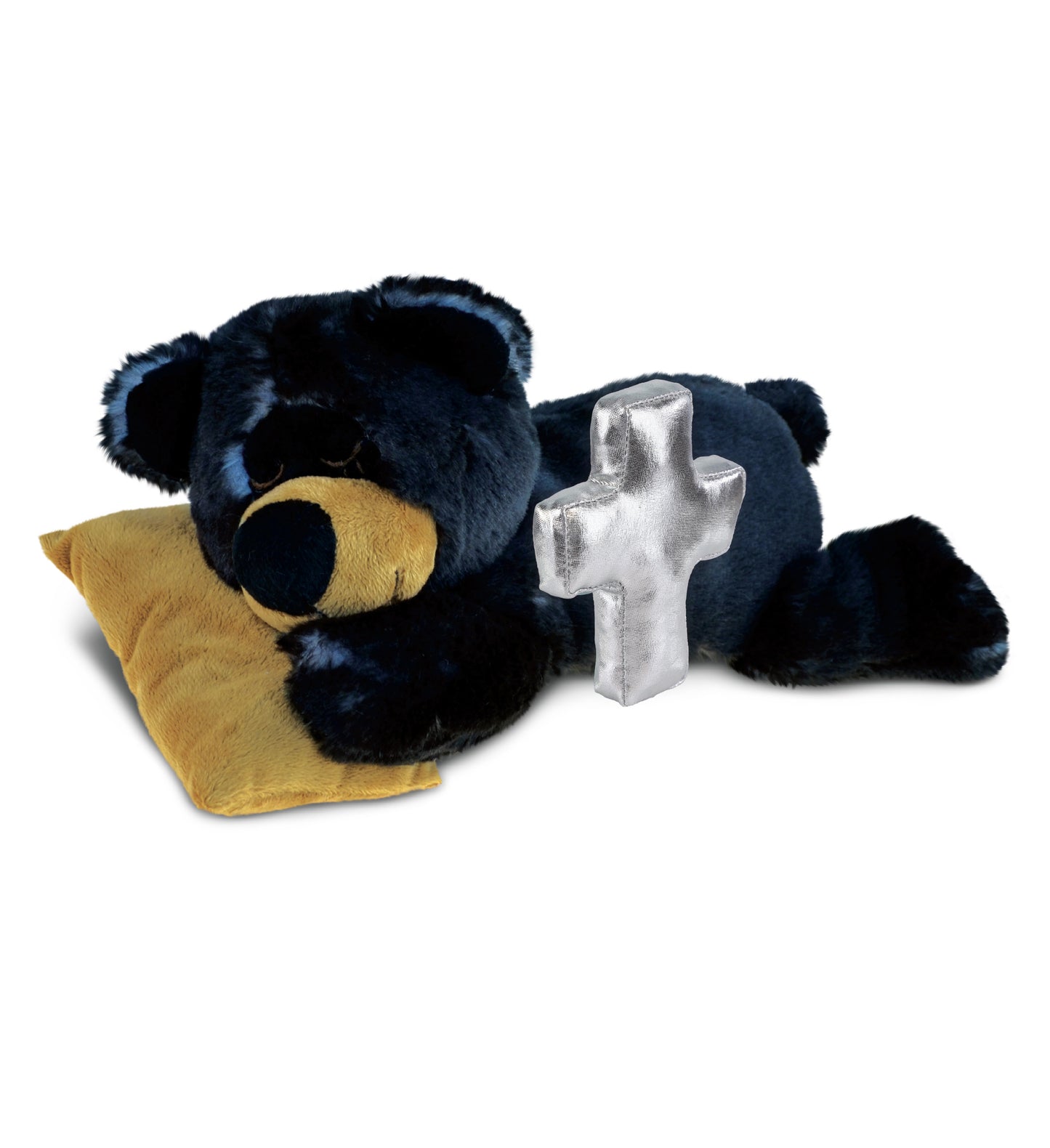 PLUSH CROSS - SUPER SOFT PLUSH - SLEEPING BLACK BEAR WITH PILLOW