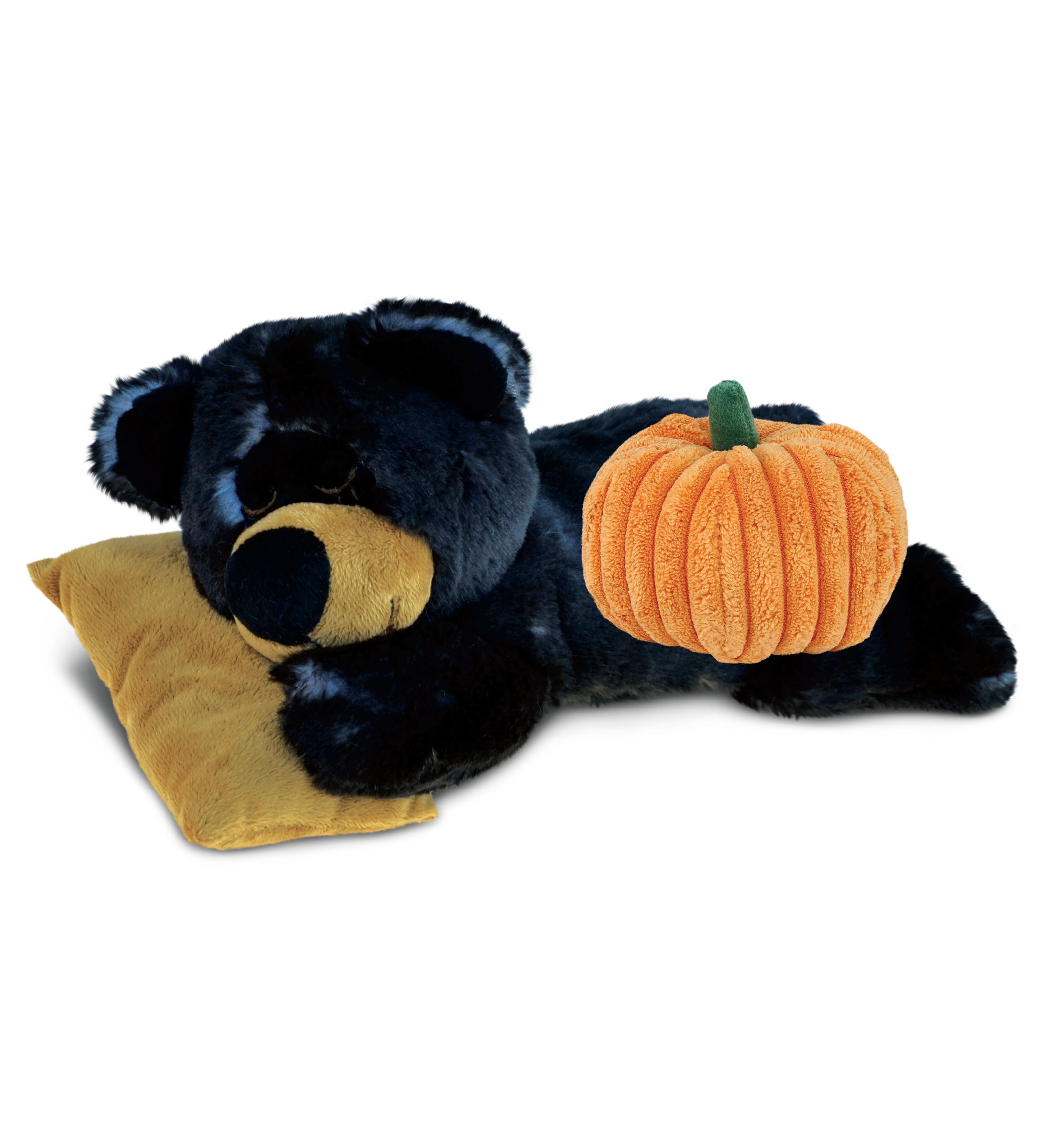 PLUSH PUMPKIN - SUPER SOFT PLUSH - SLEEPING BLACK BEAR WITH PILLOW